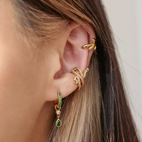 Emerald Pave Huggie Hoop Earrings