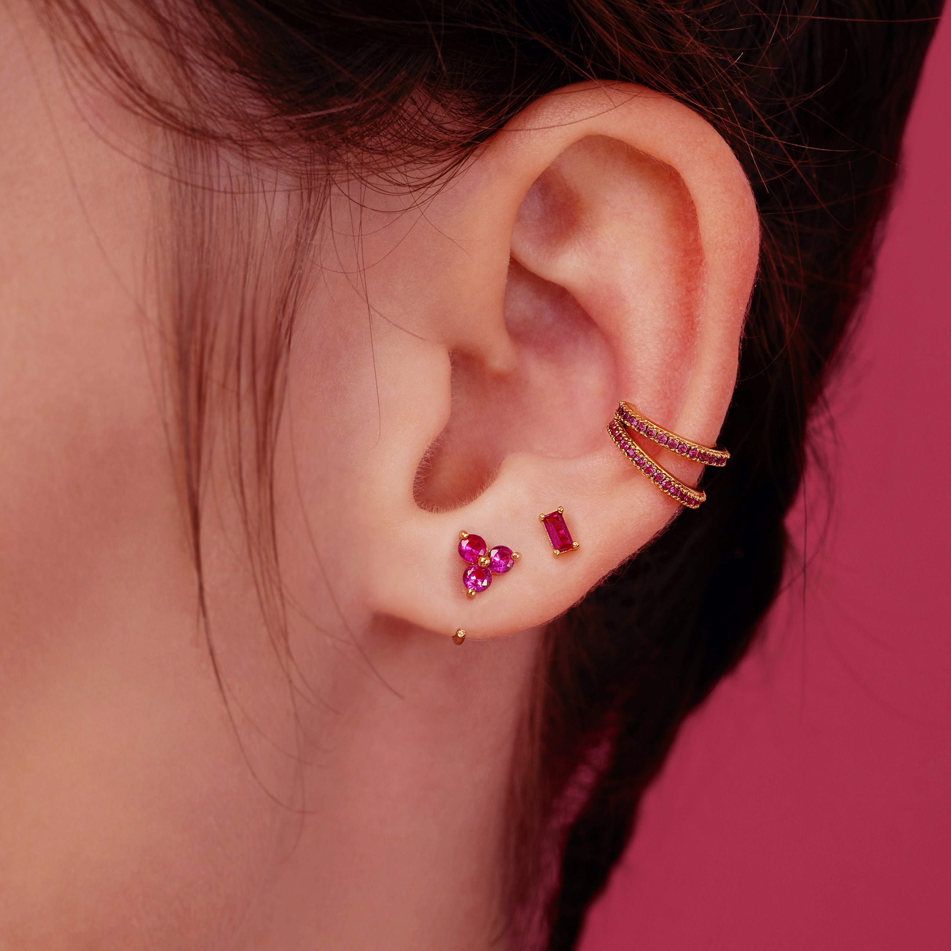 Red ruby double layered shops hoop earrings 14kt gold filled