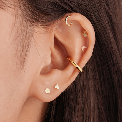 14K Solid Gold Opal Diamond Trinity Threaded Labret Earring