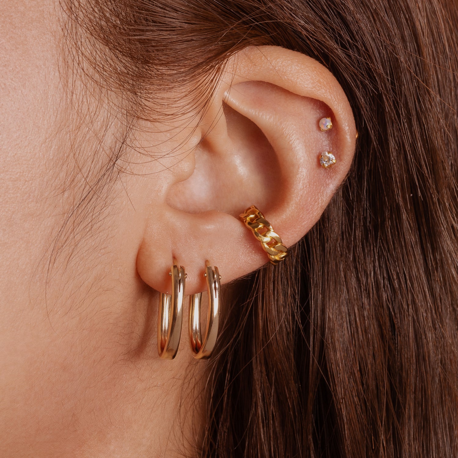 Rose Gold Chain Earrings Ear Cuff Gold Ball Studs Edgy 