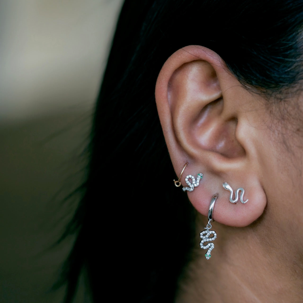 J&CO Jewellery Sparkly Snake Stud Earrings Gold