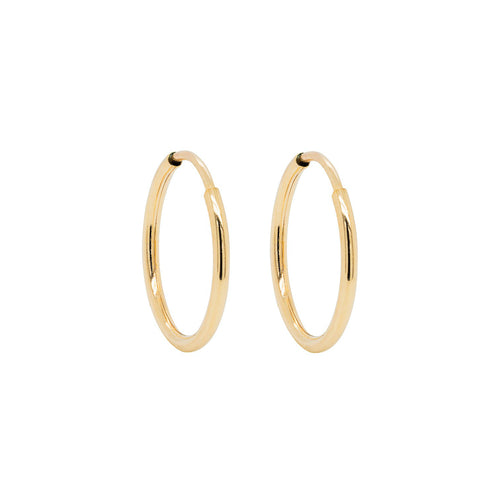 14K Solid Gold Endless Small Hoop Earrings 15mm