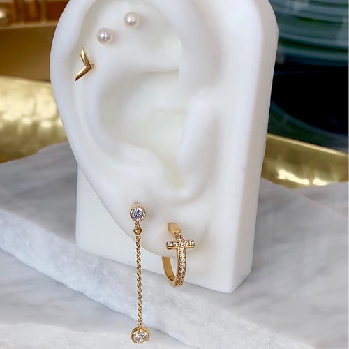 Pave Cross Hoop Earrings