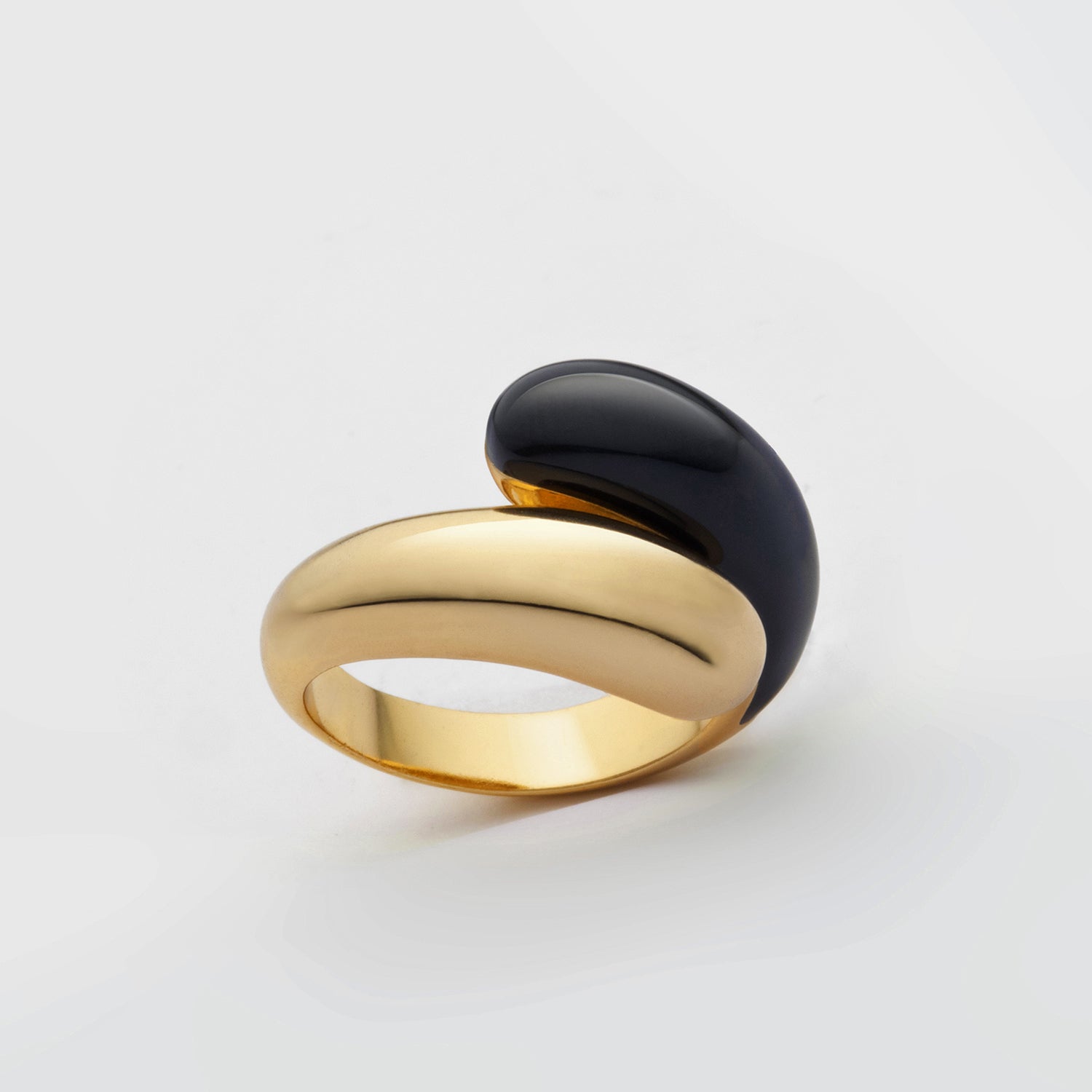 Twin Dome Black Enamel Ring Gold / US 7