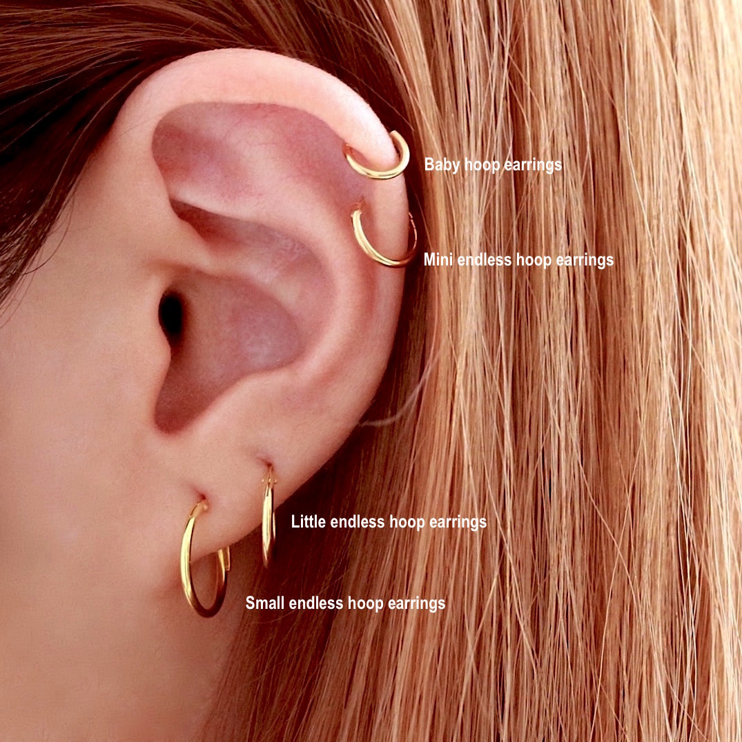 J&CO Jewellery 14K Solid Gold Endless Mini Hoop Earrings 10mm