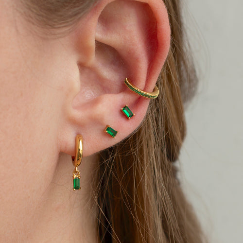 Emerald Baguette Hoop Earrings