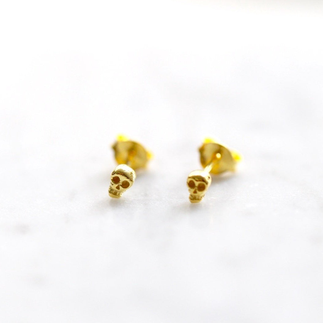 14K Yellow Gold cheapest Skull Stud Earring