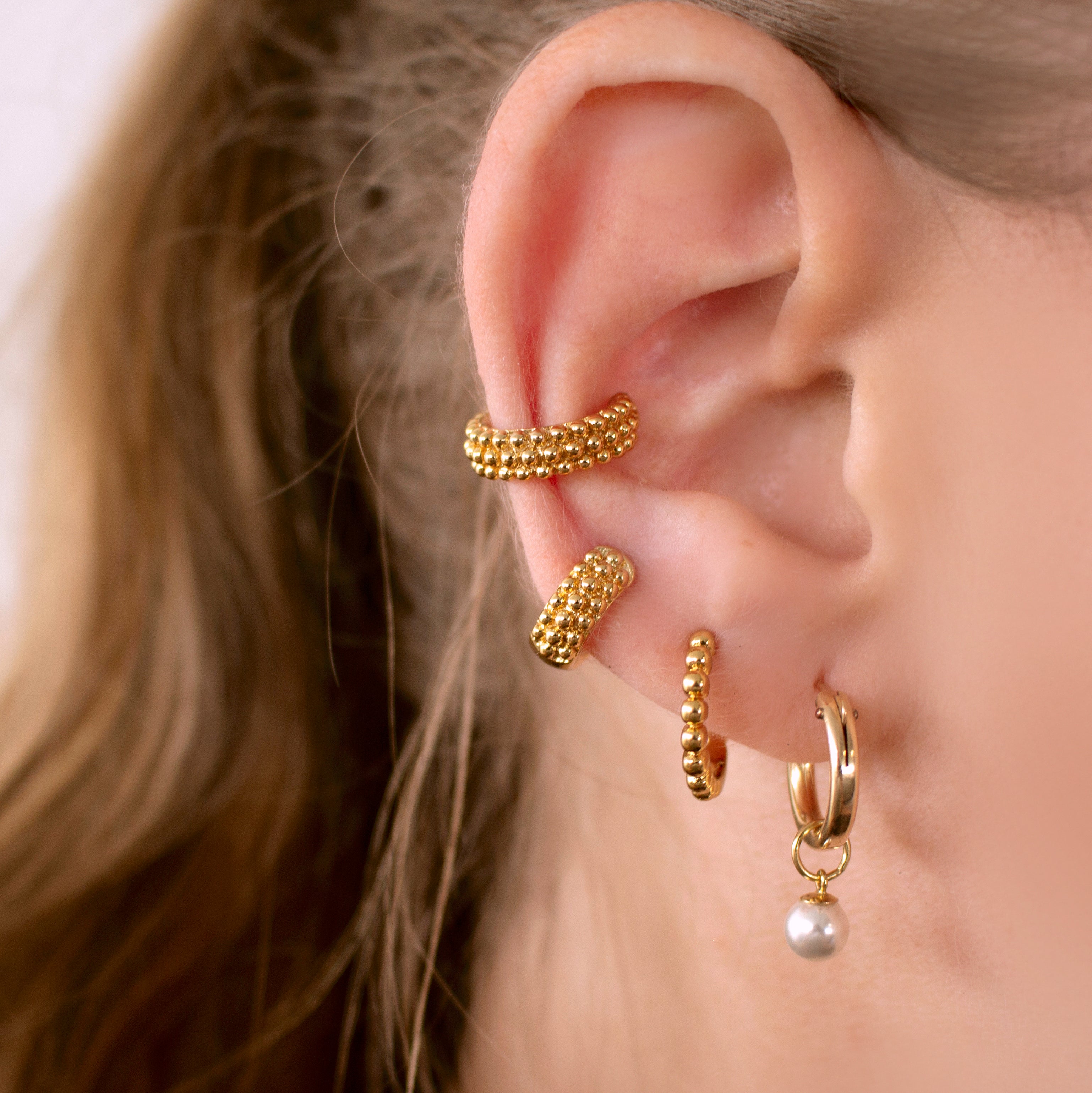 14k Solid Gold Beaded Earring, selling Huggie Hoops with Bubbles, Christmas Gift for Her