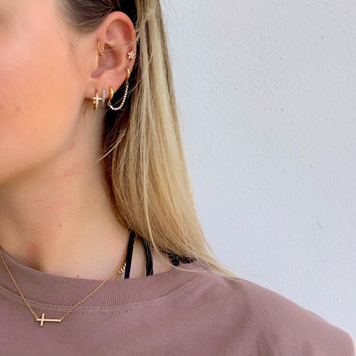 Pave Cross Hoop Earrings