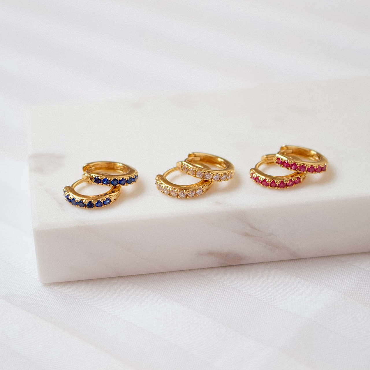 Ruby Pave Huggie Hoop Earrings – J&CO Jewellery