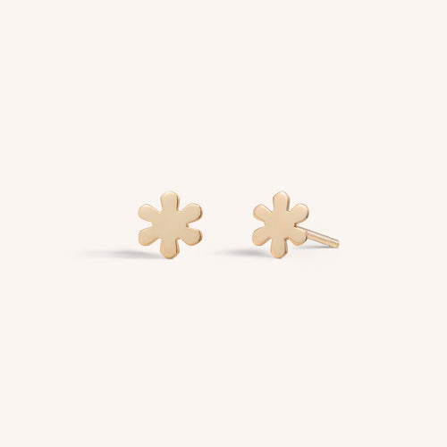 14K Solid Gold Flower Stud Earrings