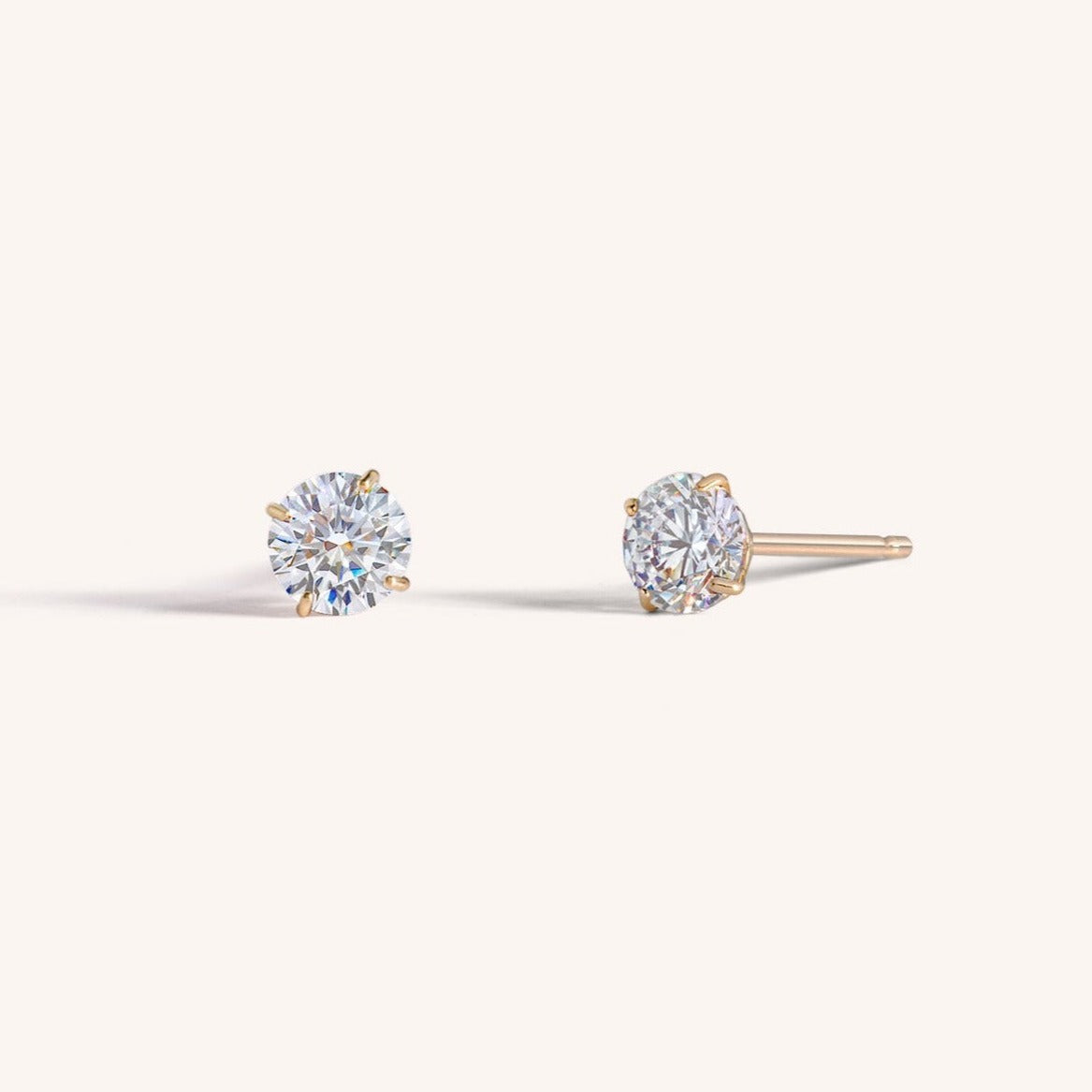 14K Solid Gold Solitaire Stud Earrings 6mm