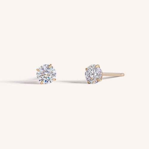 14K Solid Gold Solitaire Stud Earrings 6mm