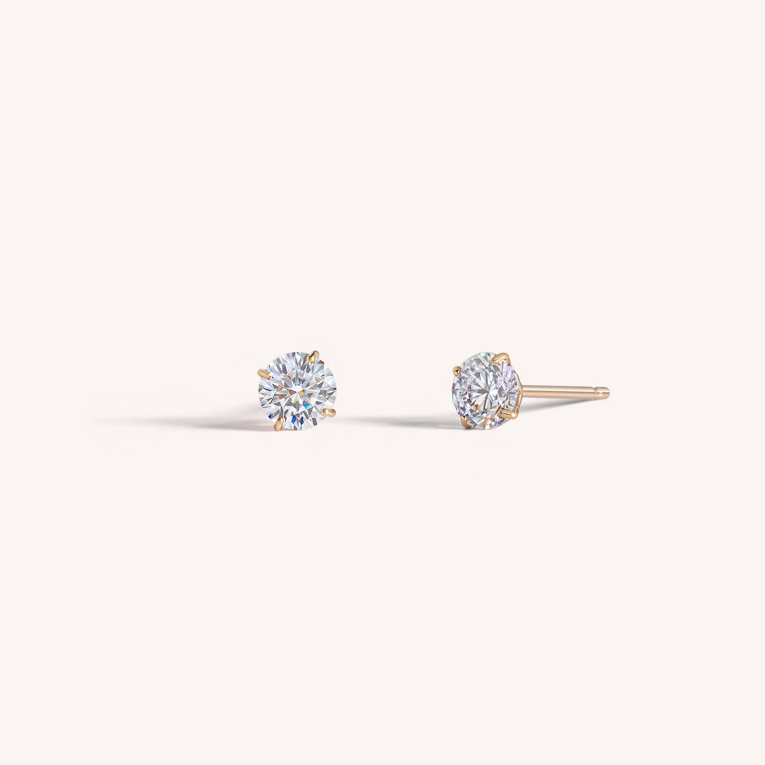 14K Solid Gold Tiny Solitaire Stud Earrings 4mm