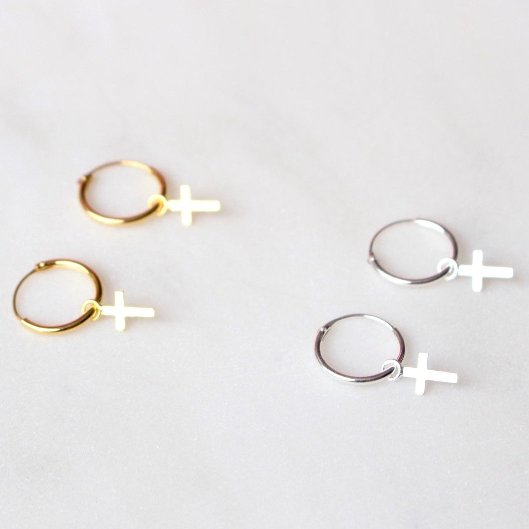 Cross Earrings - Cross Hoop Earrings outlets - Charm Hoop Earrings - Hoop with Cross - Dainty Hoop Earrings - Religious Gift