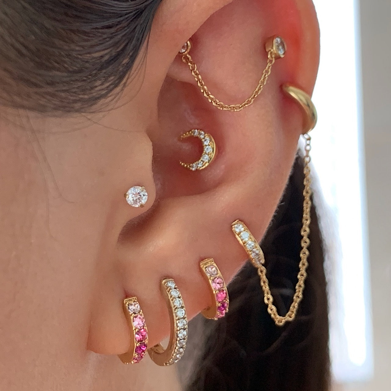 Rhinestone Hoops Earrings LV ( More Colors) Gold